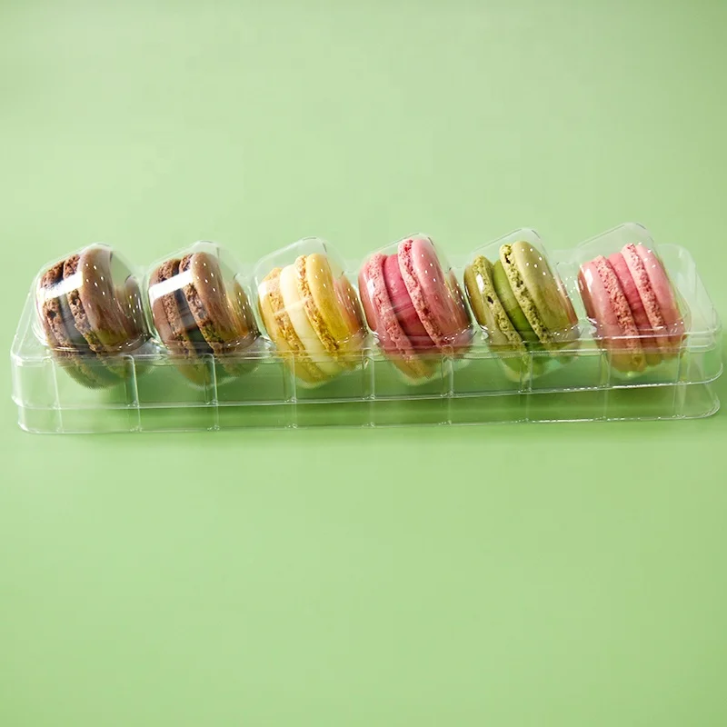 Recycled 6 pcs macarons trays custom clear blister disposable cookies storage plastic box macarom packaging container with lid