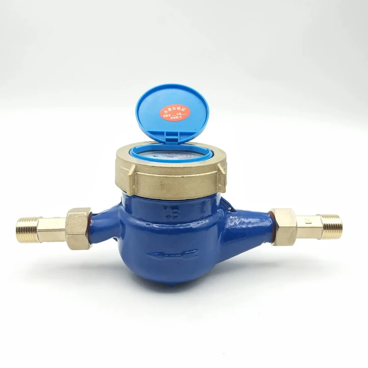 Custom 15mm Blue Color Multi Jet Dry-dial Type Anti-magnet All Copper Cold Water Meter with Pulse Output
