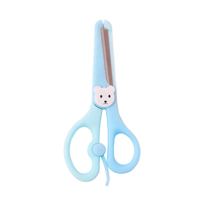 School stationery cute bear plastic kids safety scissors for paper cutting