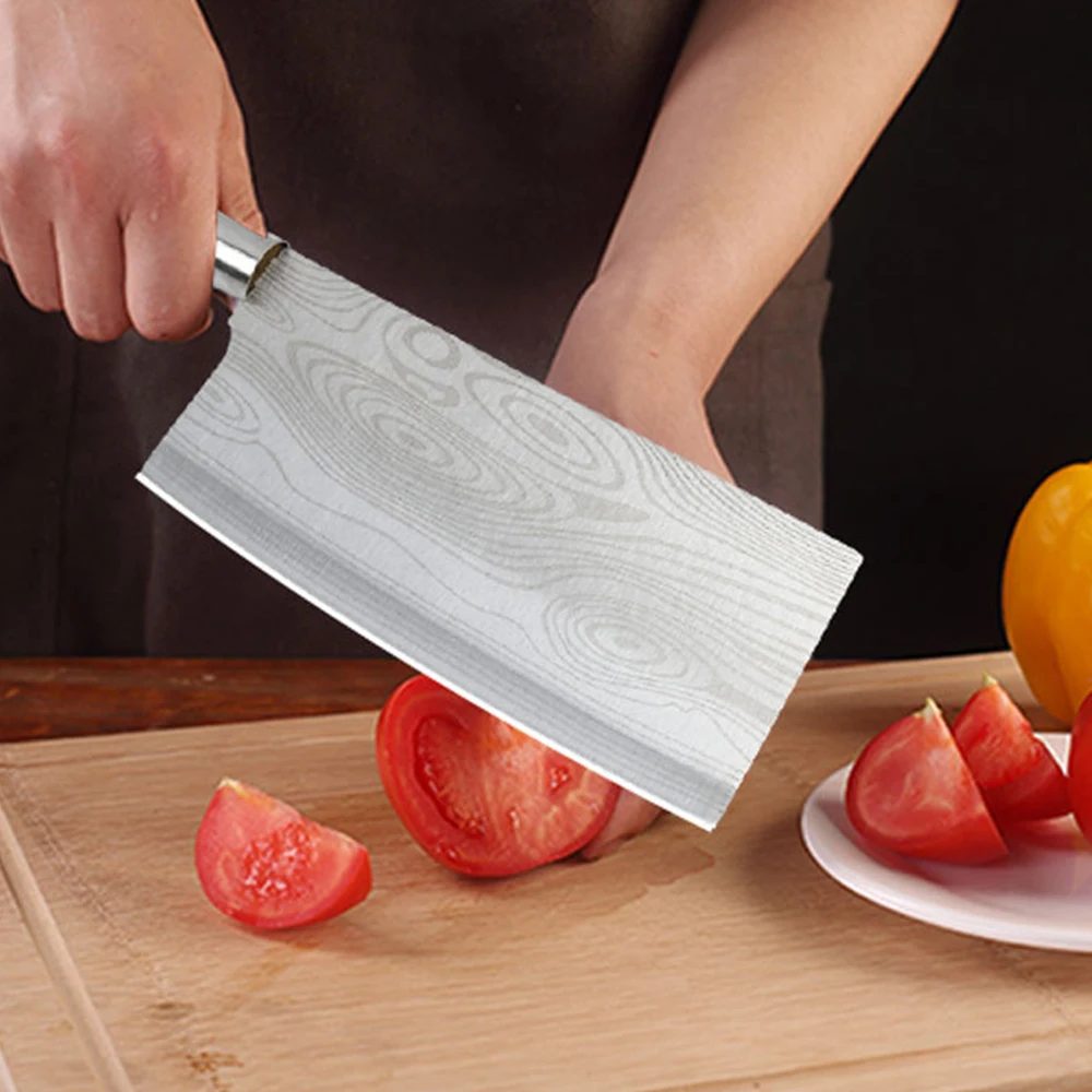 Pattern Stainless Steel  Chopper Chef Meat Cleaver Kitchen Chinese Butcher Knife With PP Handle