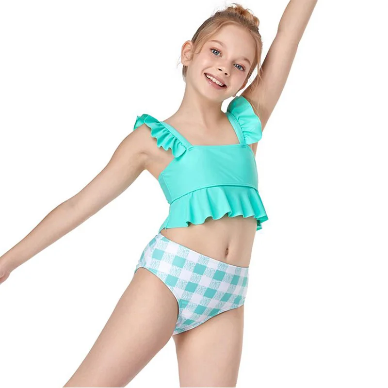 
Kids Swimwear Baby Girls Swimwear Two Piece Cover up Crop-top Swimsuit Tankinis 7-16 2-14 Teen Toddler Girl Children as Picture 