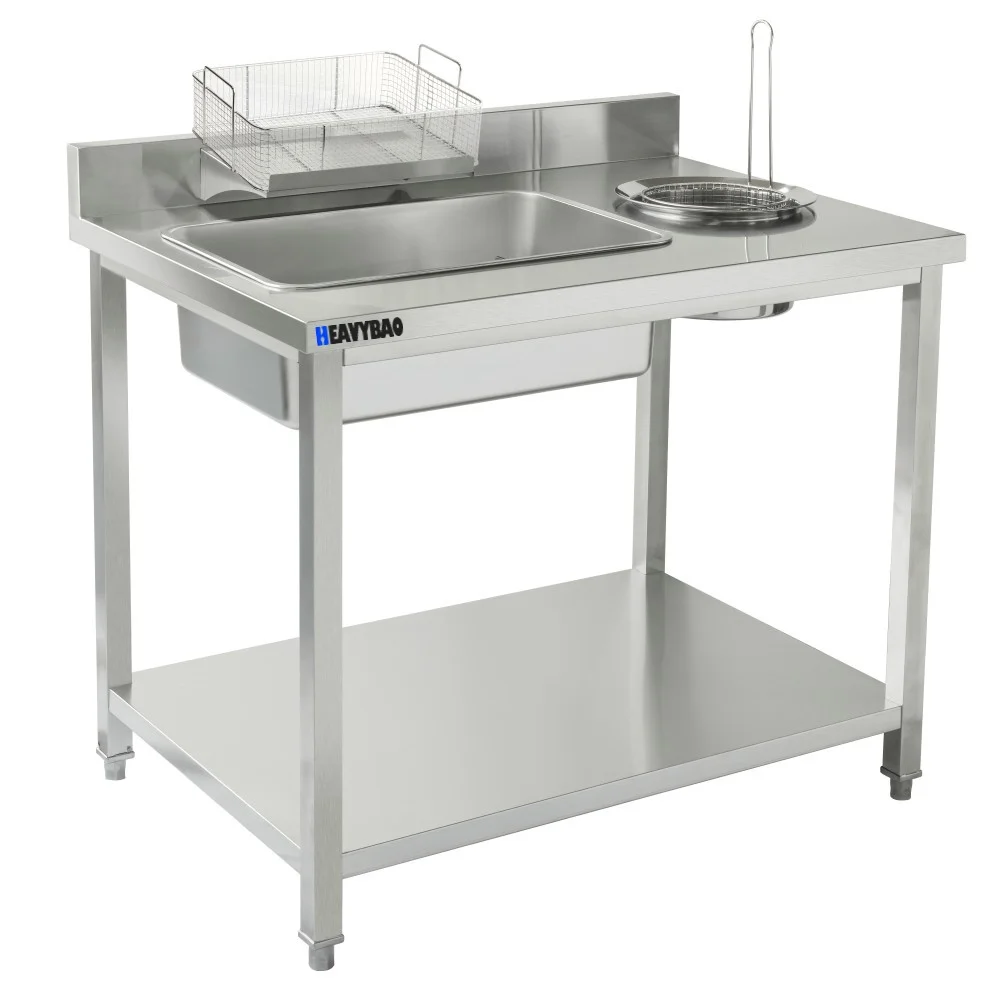 Heavybao Stainless Steel Worktable Chicken Chop Breading Station Table for Hotel Fried Chicken Vendors