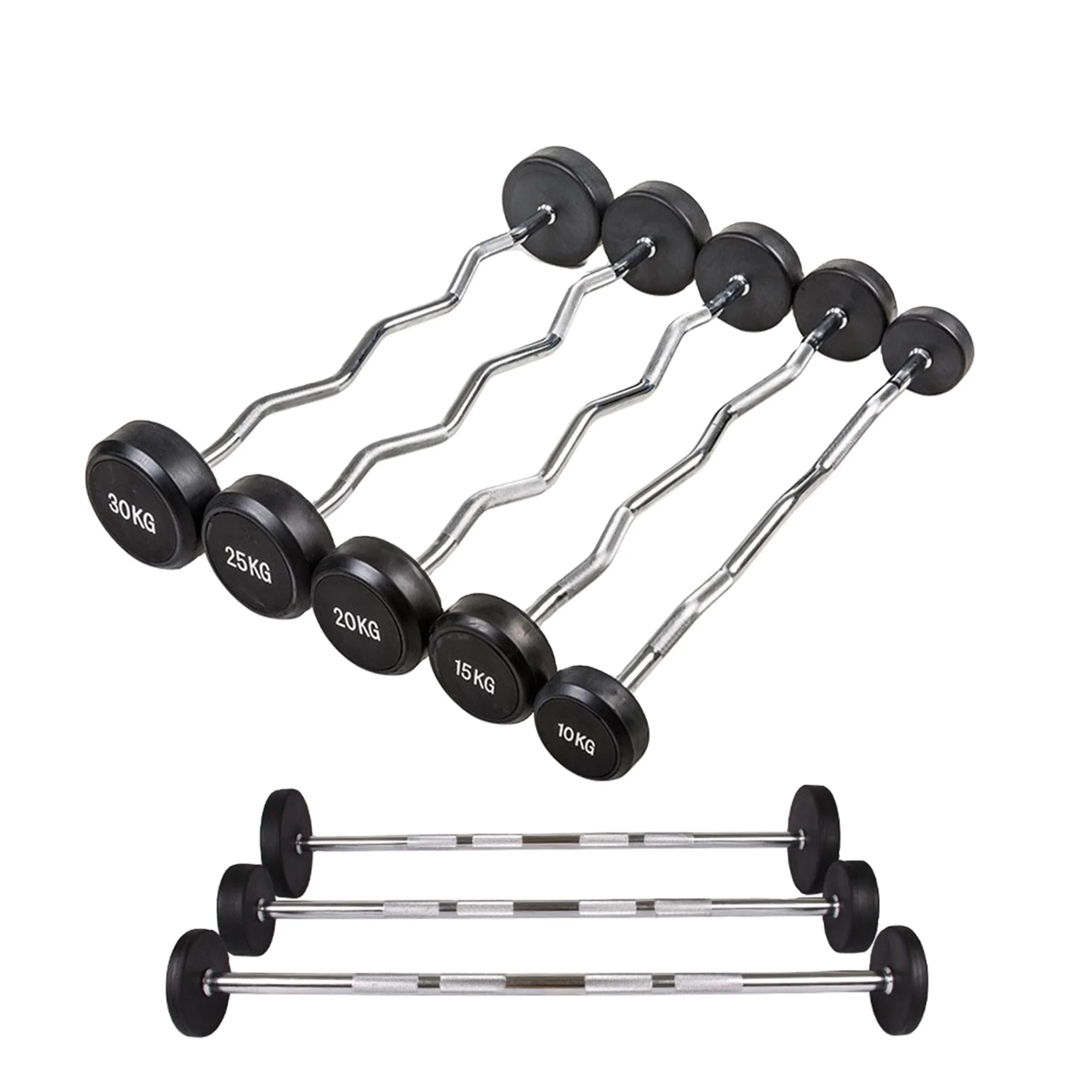Top Sale Indoor Fitness Equipment Weightlifting Straight Curl Rubber Barbell Bar for Gym