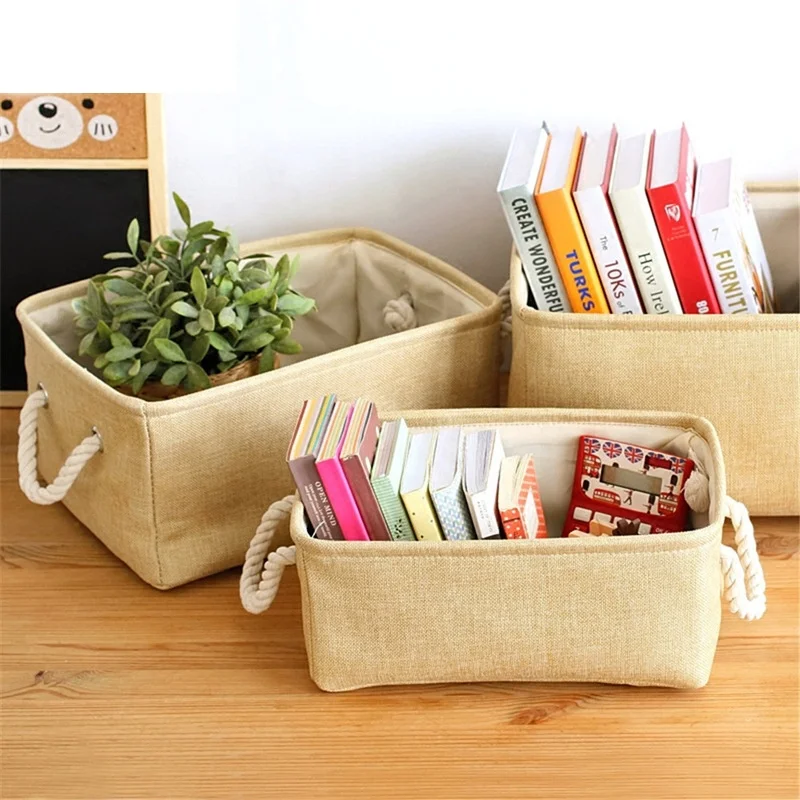 Homeplus New space saving Linen storage cube Storage Baskets for Shelves Fabric Boxes Bins with macrame cord handle for home