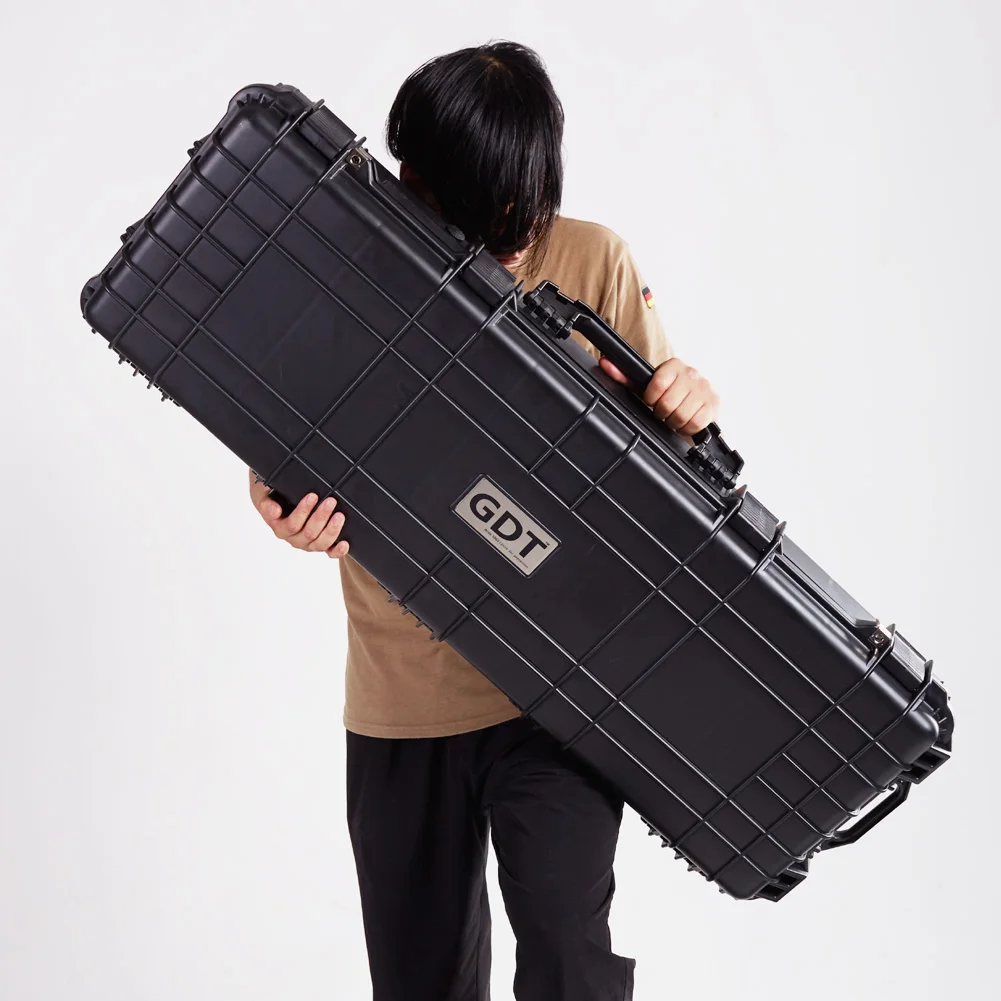 Black PP Plastic tool gun case for long equipment with foam Inside