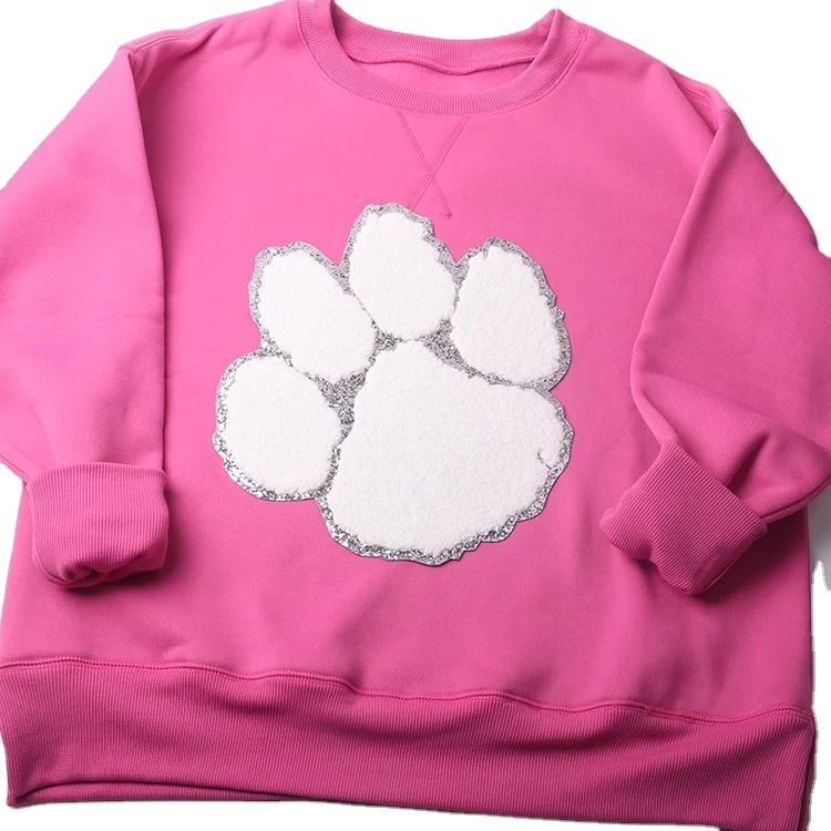 Christmas large Cartoon iron on big back animal embroIdery patches  white silver glliter cat paw chenille patch for clothing