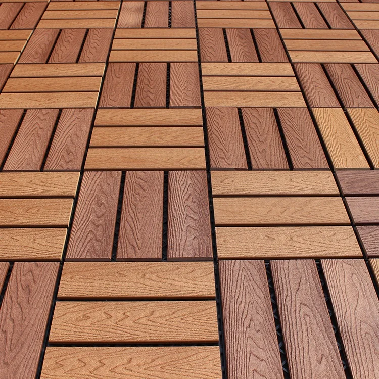 Moistureproof Terrace Engineered WPC Snap in Decking Board Rubber Deck Tiles