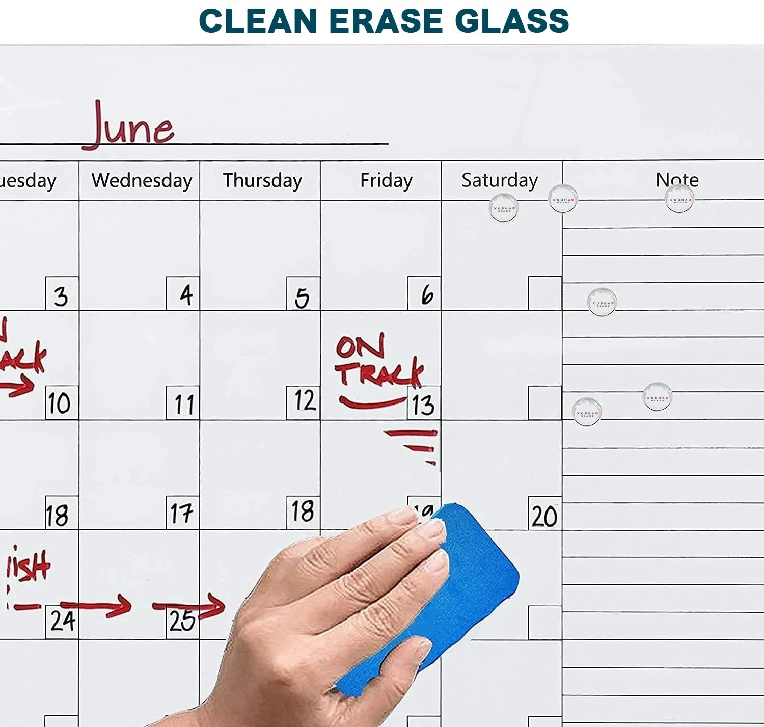47 x 35 Inches Glass Calendar Dry Erase Board for Wall Magnetic Whiteboard Calendar Monthly Planner for Home, School, Office