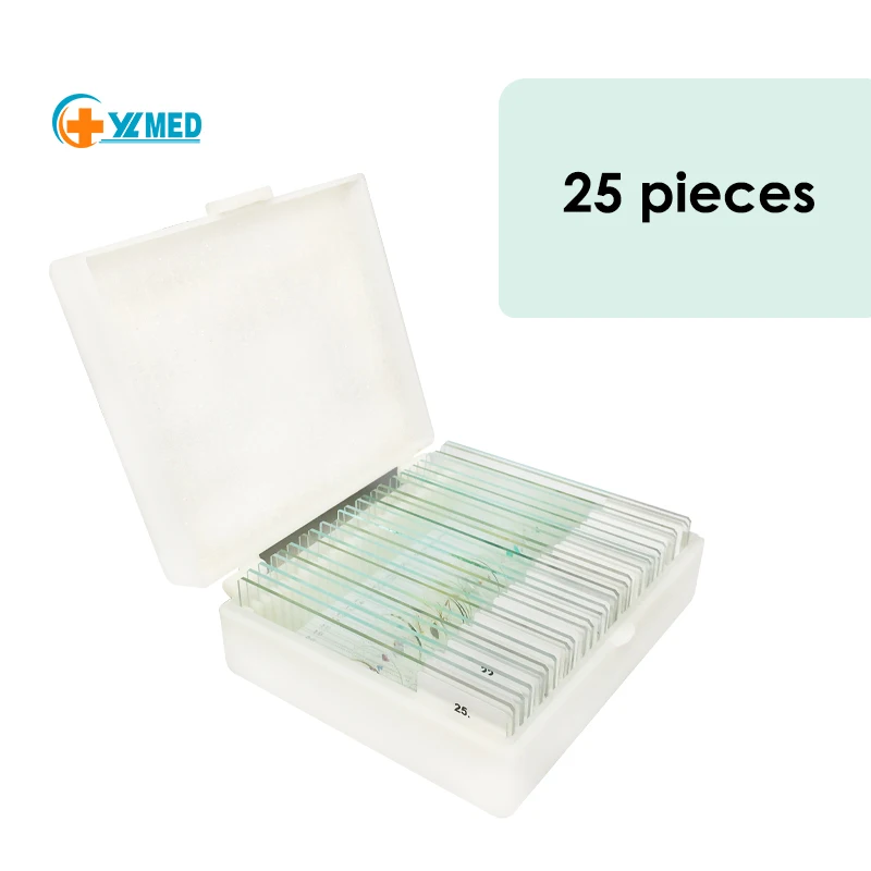 Biological science classroom research observation specimen fixed set 25 pcs microscopes prepared slides