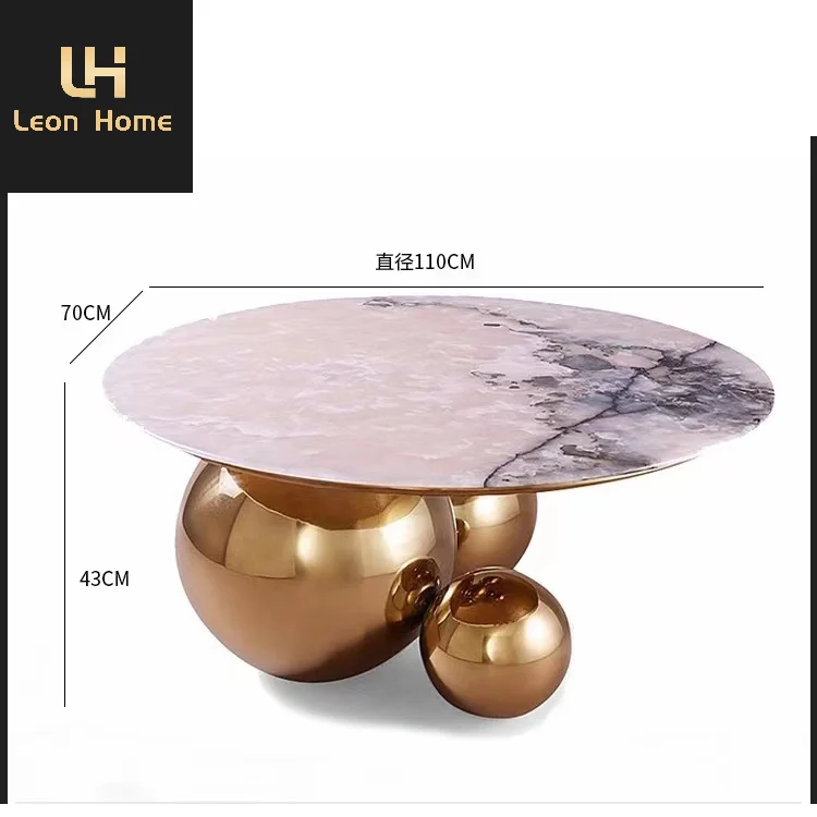 Luxury Italian Style Round Marble Top Coffee Table Living Room Stainless Steel Ball Legs Coffee Table