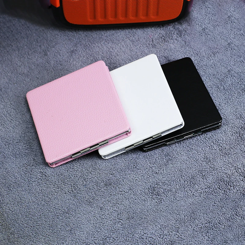 2024 New YD Customized Logo PU Leather Round Travel Portable Cosmetic Pocket Makeup Mirror Double Side Round Square Pink Mirror