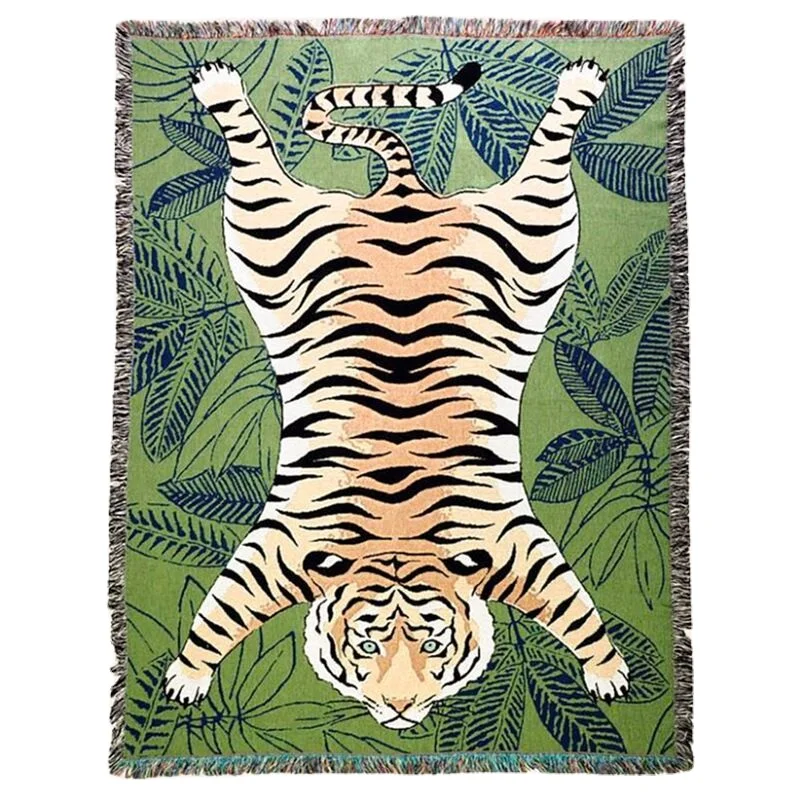 Woven Throw Blanket For Sofa Air Conditioner Modern Knitted Tapestry with many Functions or Decoration With Tiger Pattern