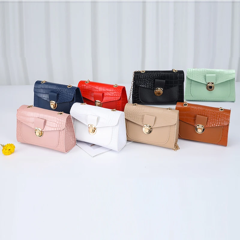 2021pu metal Casual bag women Chain Mobile phone Crocodile pattern leather bags