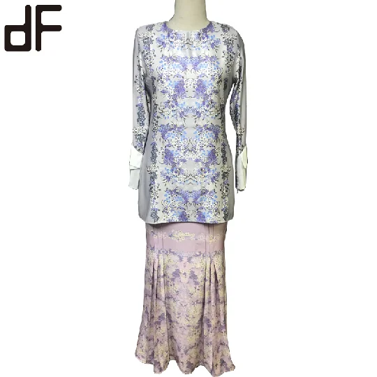 OEM Baju Kurung оптовая продажа в Китае мусульманская одежда 2 шт. мусульманское платье для женщин Длинная юбка Русалка кебая Современная