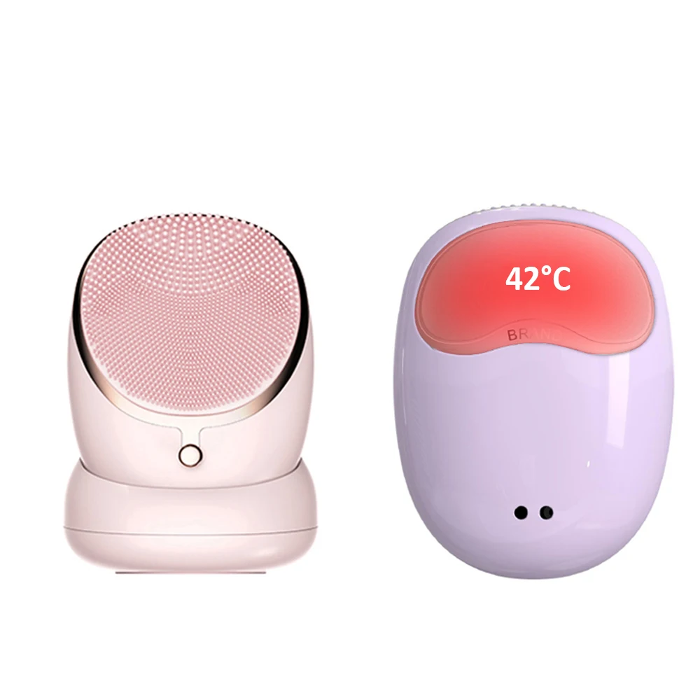 Щетка для лица с подогревом, силиконовая ультразвуковая щетка для чистки лица, щетка для чистки лица