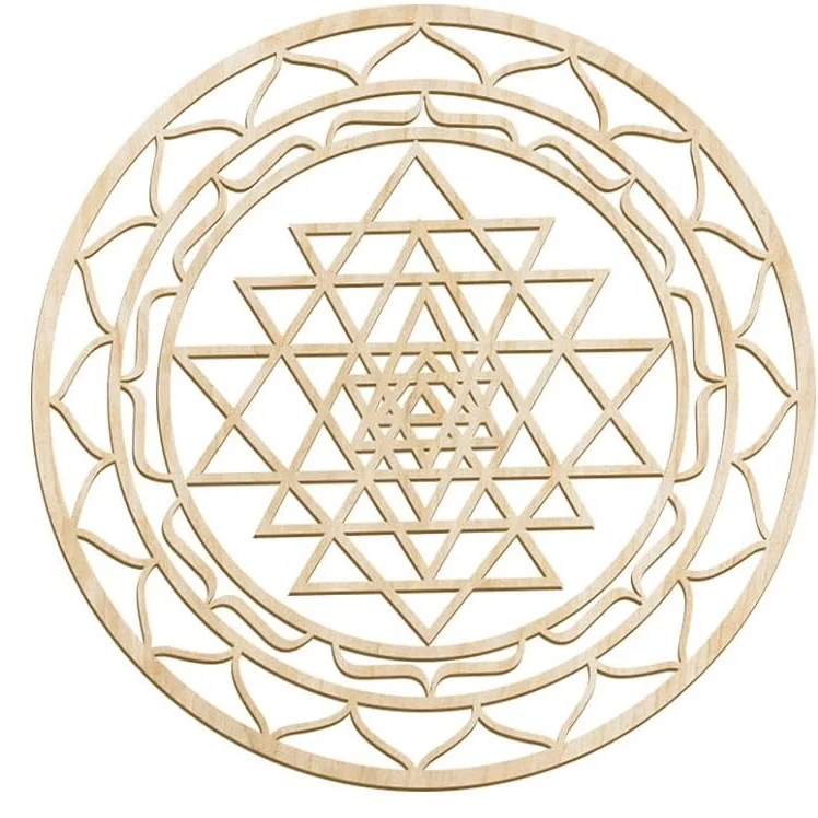 12IN Mandala Natural Wooden Sacred Geometry Crystal Grid Wall Art Laser Cut Wooden Sculpture Wall Art House Decoration