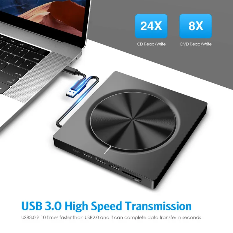 USB 2.0 Slim Portable External CD-RW Drive DVD-RW Burner Writer Player for Laptop Notebook PC Desktop External CD DVD Drive