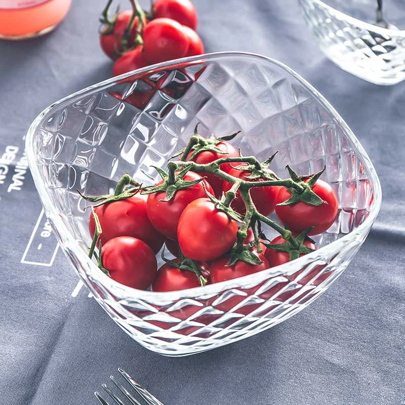 Hot Sale Cheap Lead Free Houseware Cheap Diamond Square Glass Salad Bowl