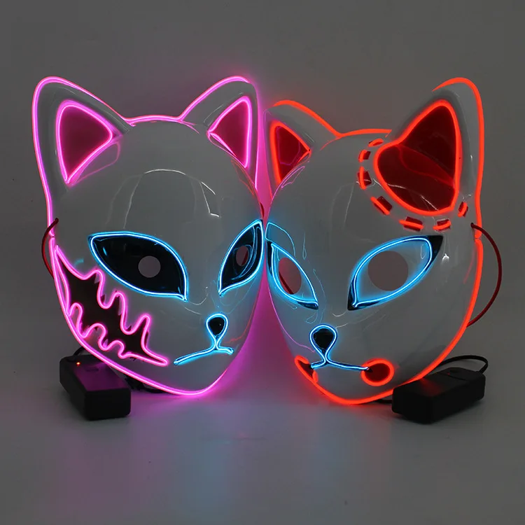 2024 Best Selling Plastic Glowing Face Neon Mask Multi Colors Halloween El Wire Light Up Led Rave Mask For Party
