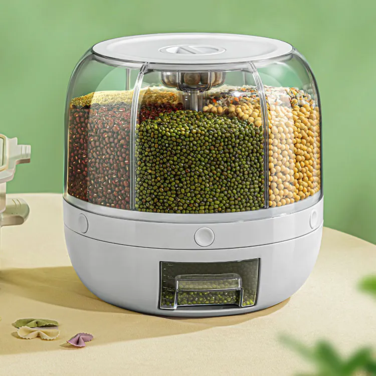 Лидер продаж вращающийся Кухонный Контейнер для хранения риса с 6 отсеками диспенсер сухой пищи ведра зерна мерной чашкой
