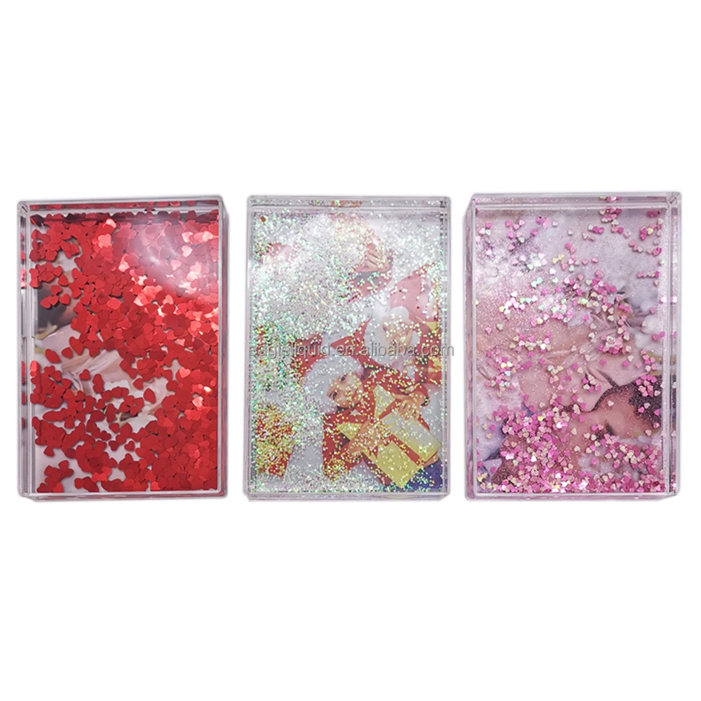 
factory customized instant 4R sparkle picture frame aqua blox shaking glitter photo frame 