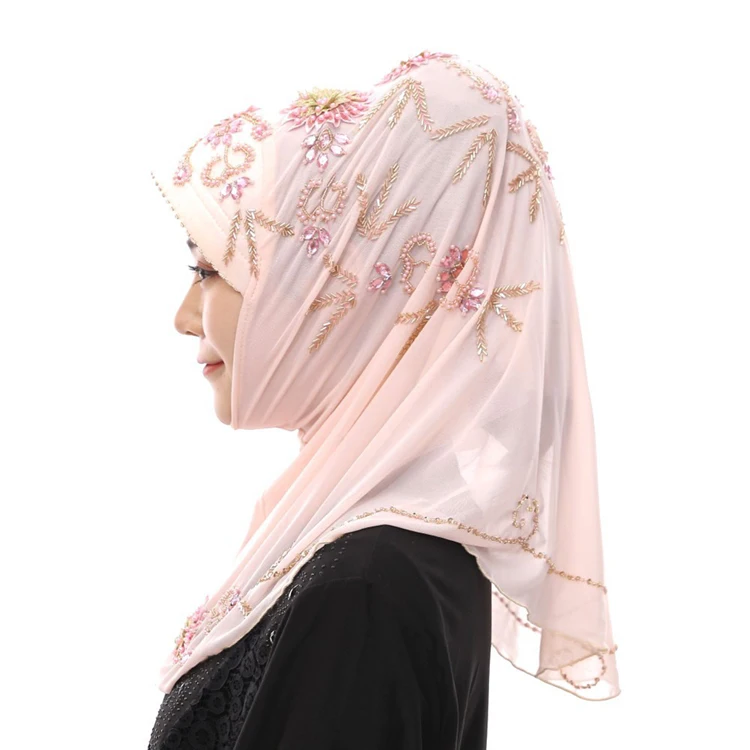 
Hood Muslim Islamic Clothing Handmade Beaded Malaysia Headscarf Easy Pullover Hijab 