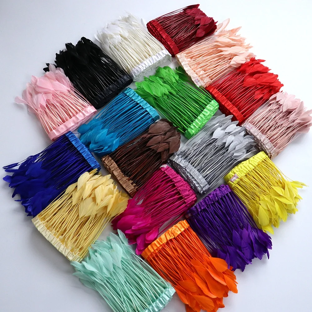 Wholesale plumes Goose Biot-Stripped Fringe Trimming Goose Feather Fringe Trim for carnival party dresses