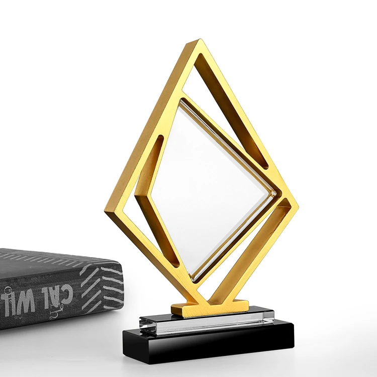 Shining creative metal rhombus crystal trophy team crystal metal trophy for best contribution awards