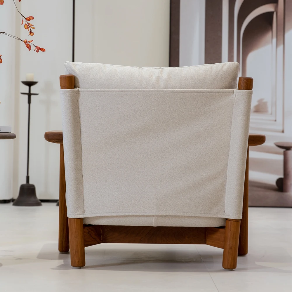Modern Outdoor Upholstered Sofa Chair Living Room Fabric Ice Cream Exterior Design Accent Arm Chair Wooden Frame Armchair
