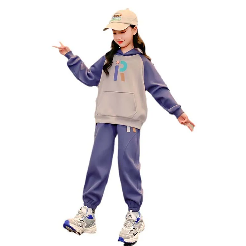 Spring Autumn Long Sleeves Hoodie Sweatshirt and Pants Set For Teenager Big Kids Girls Sports Clothing Sets 2 Pieces Outfits