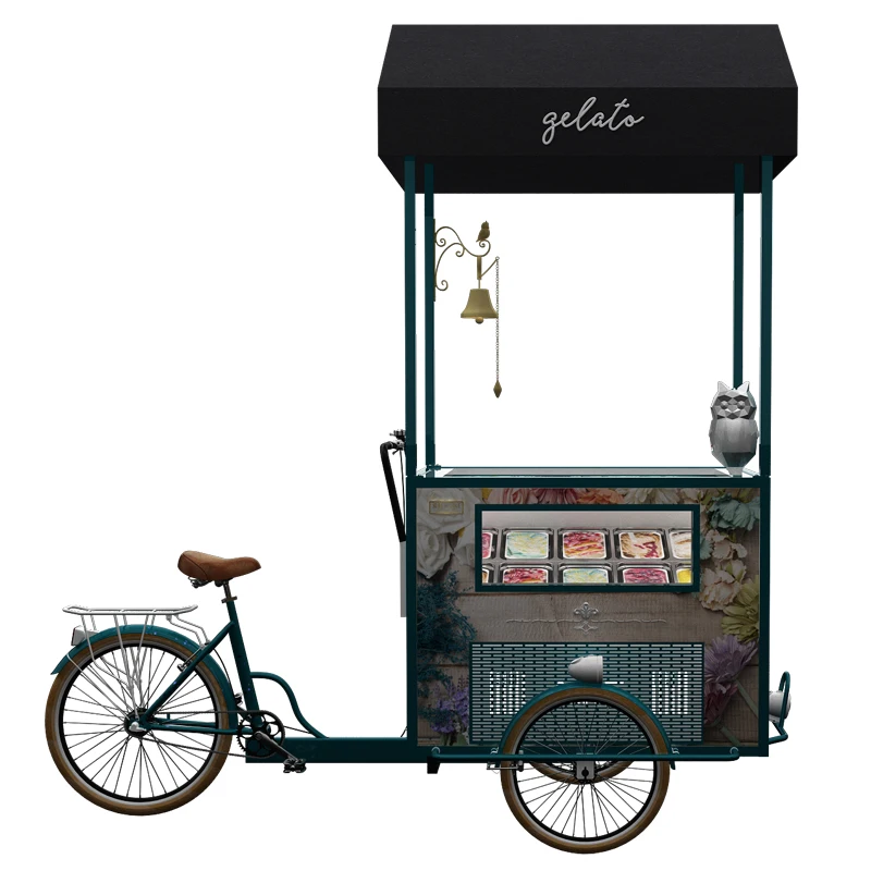 LVKE OEM bicycle ice cream cart freezen food gelato display vending cart