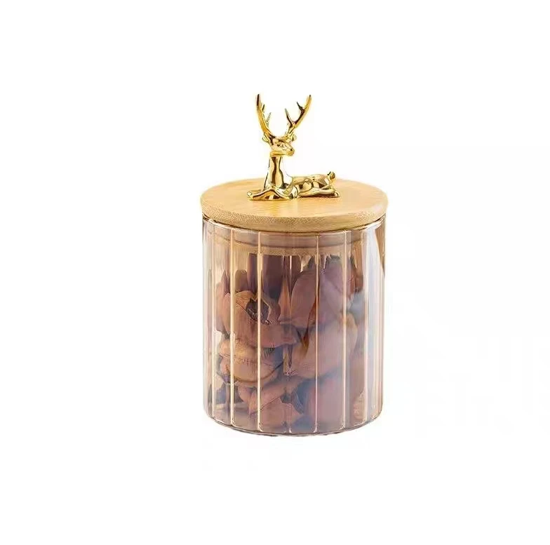 Round Airtight Coffee Tea Spice Glass Jar Kitchen Organizer Storage Bottles Sealed Glass Food Storage Jars with Bamboo Lid