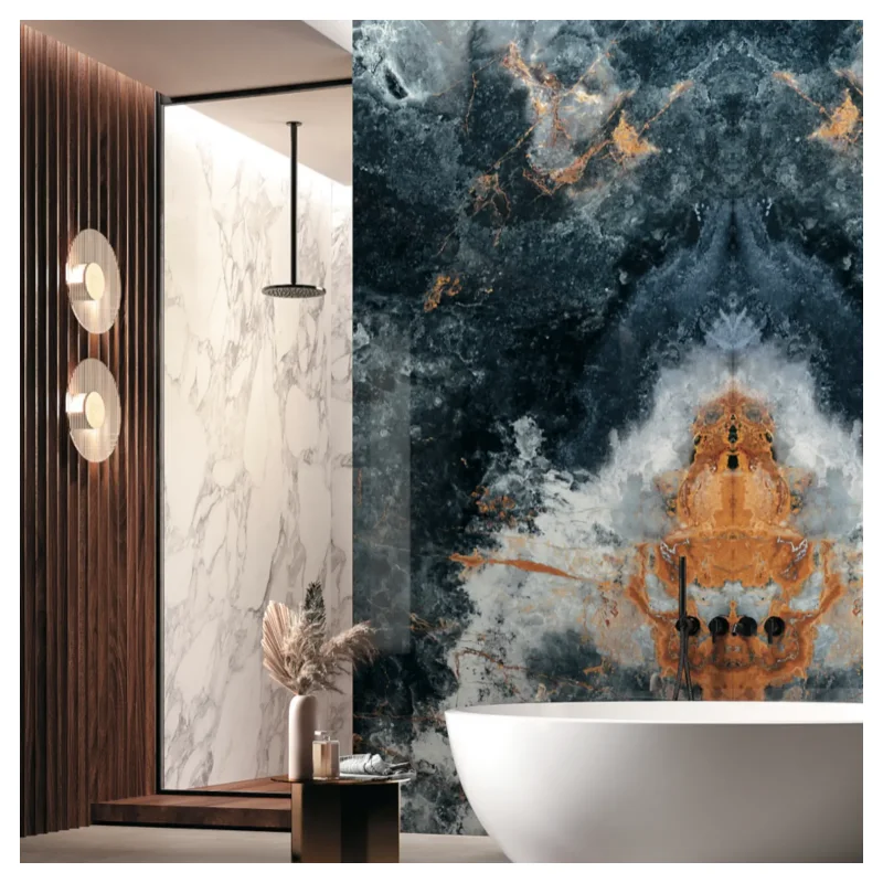 Ocean Blue Sintered Stone Artificial Marble Look Big Slab for Villa Flooring Wall Bathroom Countertop Decoration