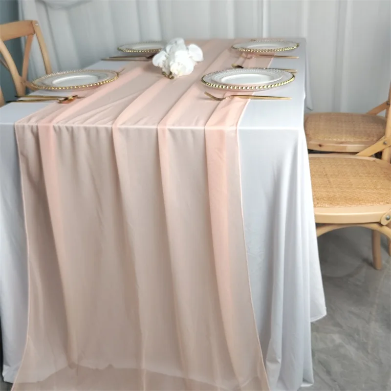 Wholesale Hot Selling Blush Pink Sheer Table Runner Chiffon Table Runners For Wedding Decoration