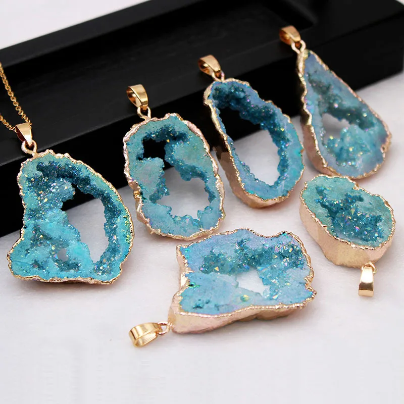 SUXUAN Jewelry Natural Stones Agate Crystal Pendant Gold Plated Quartz Necklace Pendants for Women Fashion Jewelry