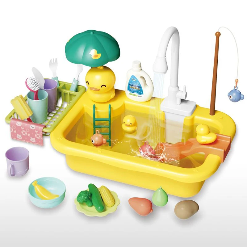 Electric Wash Basin Toys Dishwasher Cute Kitchen Sink Toy Dish Washing Pretend Play Set for Kids