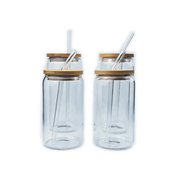 Пивной бокал в форме банки Libbey libby, бокал для пива без рисунка, 12 унций, 16 унций, 16 унций, бокал для пива с бамбуковой крышкой и соломинкой