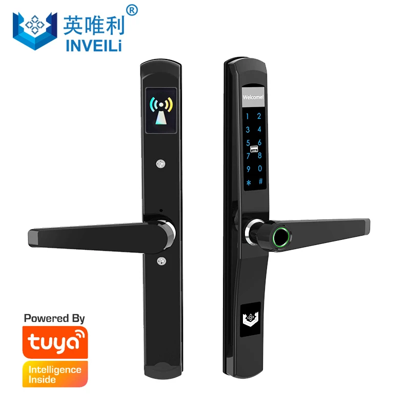 Популярная модель для узких алюминиевых дверей, водонепроницаемый электронный цифровой биометрический раздвижной дверной замок со сканером отпечатков пальцев