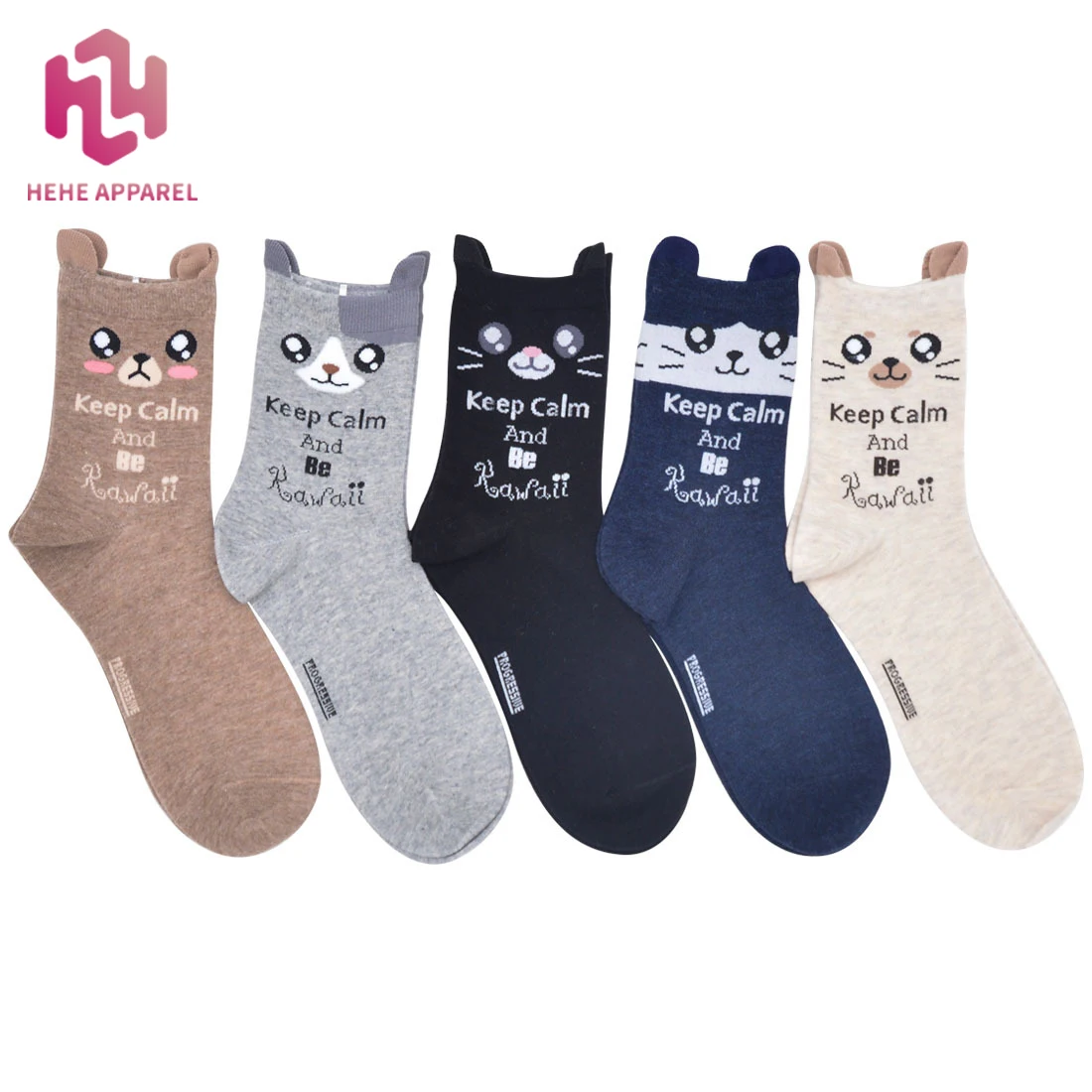 Носки женские хлопковые средней длины, с мультяшным рисунком кошки, котенка