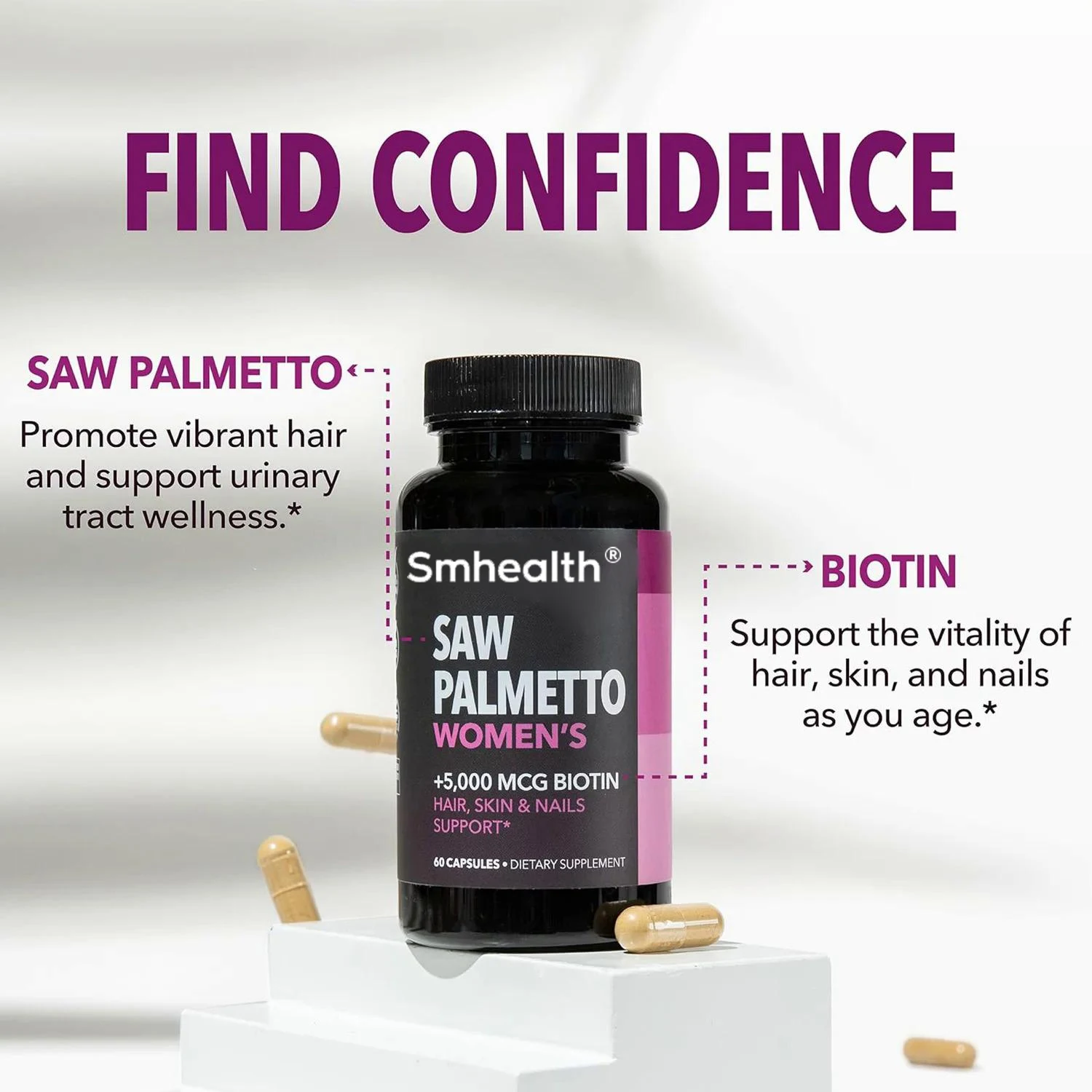 Wholesale Saw Palmetto Supplements for Women DHT Blocker Hair Health Vitamins Supports Stronger Appearance of Hair for Women