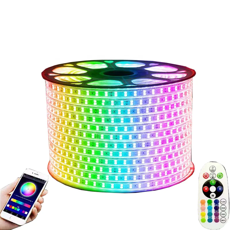 Дешевые 220 В RGB 60 72 96 144 5050 чип светодиодные полосы света IP65 водонепроницаемый домашний декор умные полосы света