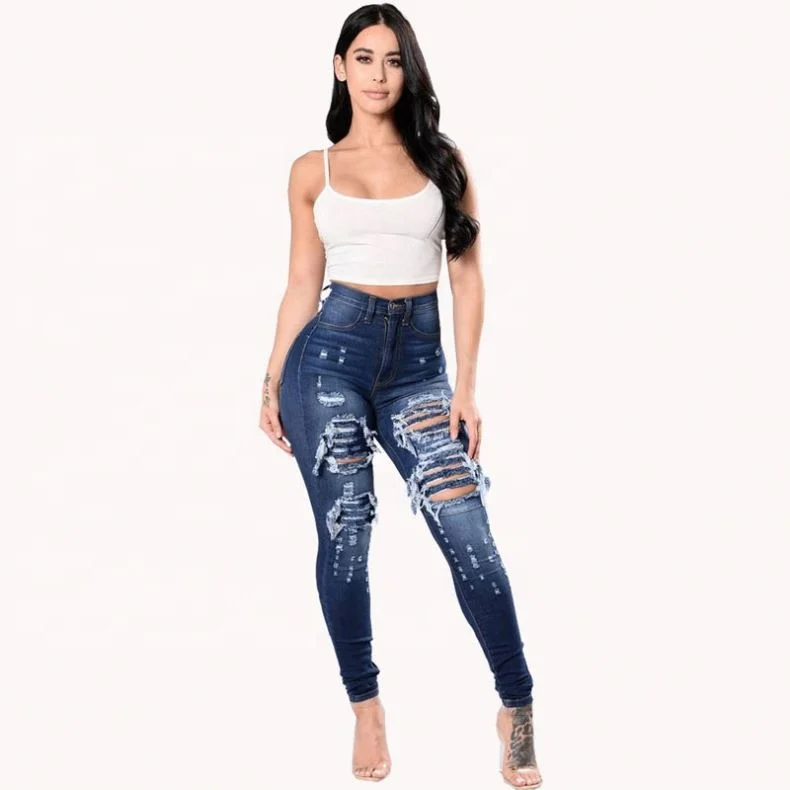 picture ripped regular fashion women jeans 2019