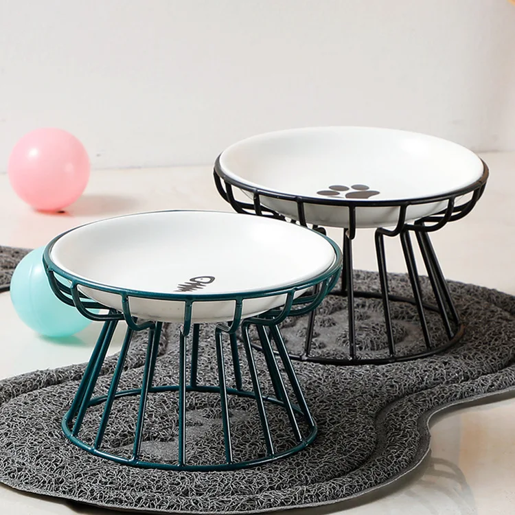 Factory Best Sell Ceramics pet Bowls With Metal Holder Double Drinking Eating Pet Cat Dog Feeder Bowl
