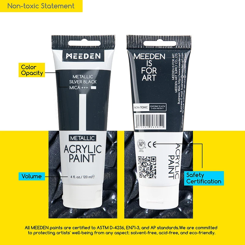 MEEDEN 6color 120 ml Metallic Rich Pigments Non-Toxic Art Craft Artist Acrylic Paint for Canvas Painting