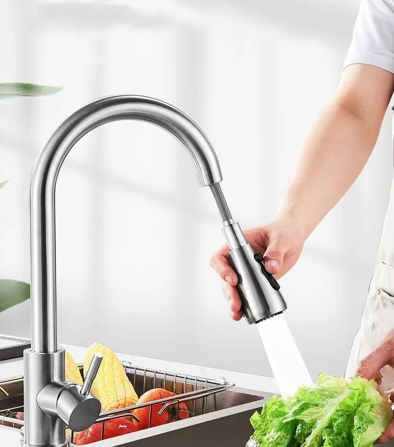 LULUMOM Black Stainless Steel Pull Out Kitchen Sink Faucet Smart Hot Cold Water Single Handle Sprayer Ceramic Valve Core Sink