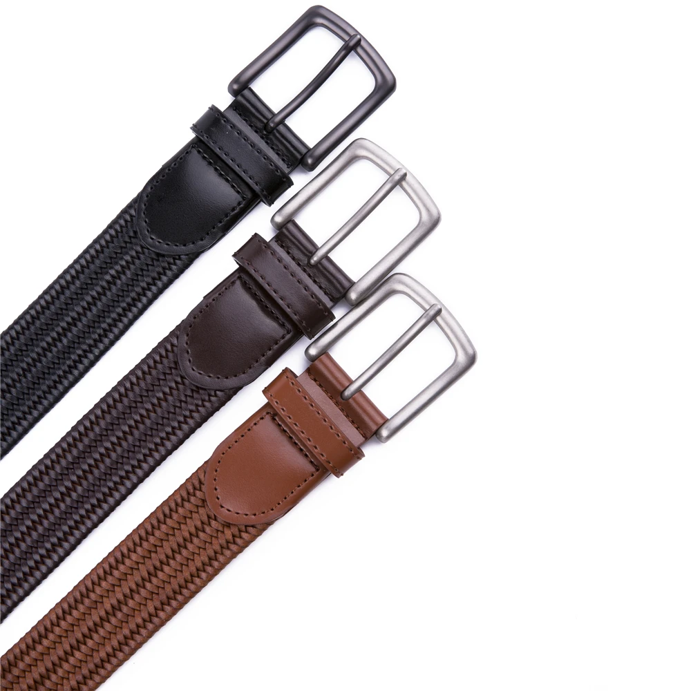 Мужской плетеный ремень Alfa, эластичный кожаный ремень для джинсов с одной пряжкой