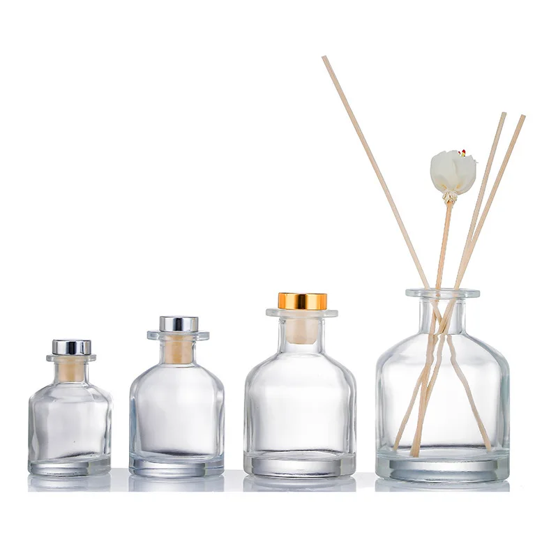 Wholesale Free Sample Round 50ml 100ml 150ml 200ml Empty Perfume Reed Diffuser Glass Bottle With Cork Stopper