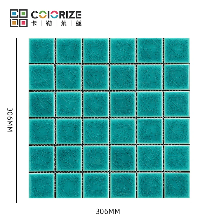 Colorize Foshan villa Square Green Porcelain swimming pool Mosaic tile Ice Crack blue Swimming pool tile ceramic