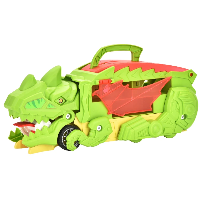 Dinosaur Cars Transport Truck with Foldable Transforms into Standing T-rex Toy Animals with Diecast Toy