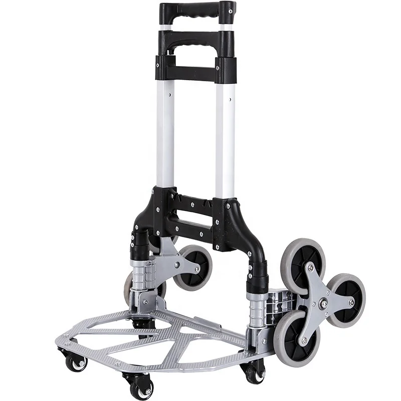 Portable Metal Dolly Foldable Hand Truck Aluminum Luggage Handcart Trolley Cart with Telescoping Handle Stair Climbing Handcart